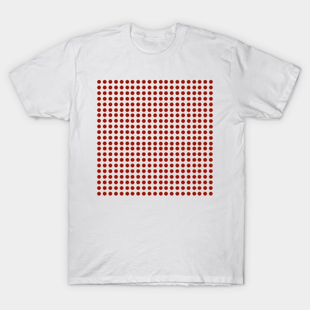 Red Polka Dots on White Background T-Shirt by who_rajiv